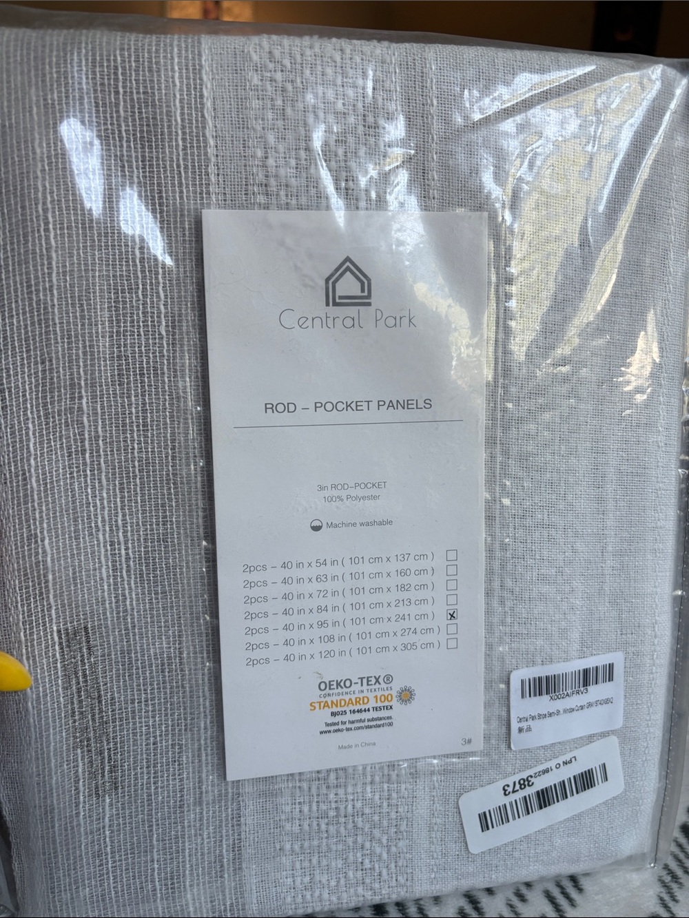 Central Park Rod-Pocket Curtain Panels in Light Gray